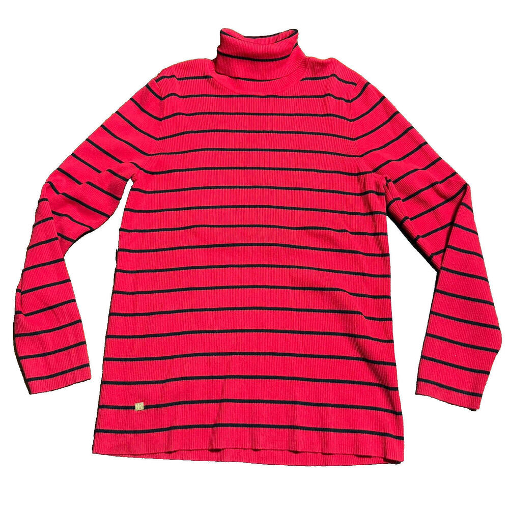 Lauren Ralph Lauren Red & Black Ribbed Turtleneck Size 2X Classic Preppy